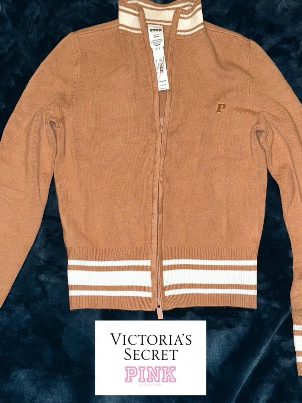Victoria’s Secret PINK tan turtle neck varsity jacket. Adult size small.